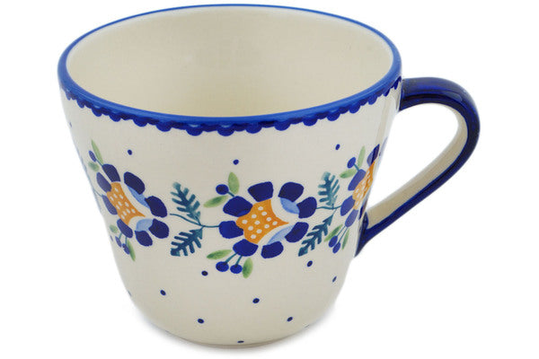Polish Pottery 26 oz Mug Orange And Blue Flower