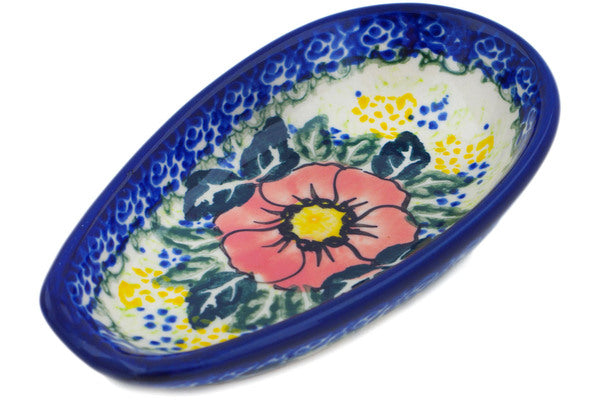 Handmade Polish Pottery Spoon Rest – Red Daisy Design | Microwave & Dishwasher Safe - View #9