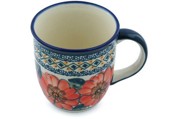 Polish Pottery 12 oz Mug Peach Poppies UNIKAT