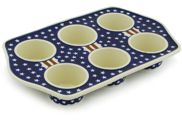 Polish Pottery 14 Muffin Pan Stars and Stripes