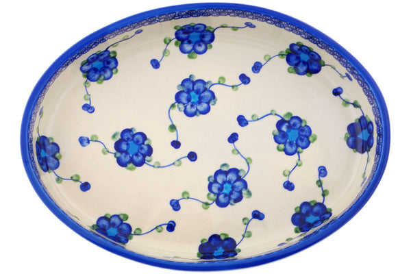 Polish Pottery 13" Oval Baker Blue Poppies