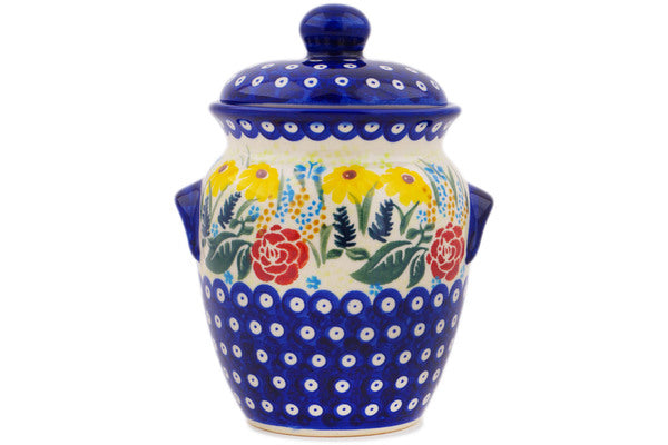 Polish Pottery 7" Jar with Lid and Handles Summer's Garden UNIKAT - Thumbnail 4