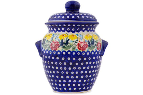 Polish Pottery 7" Jar with Lid and Handles Summer's Garden UNIKAT
