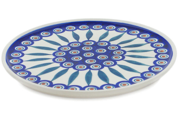Polish Pottery 9" Plate Peacock Leaves