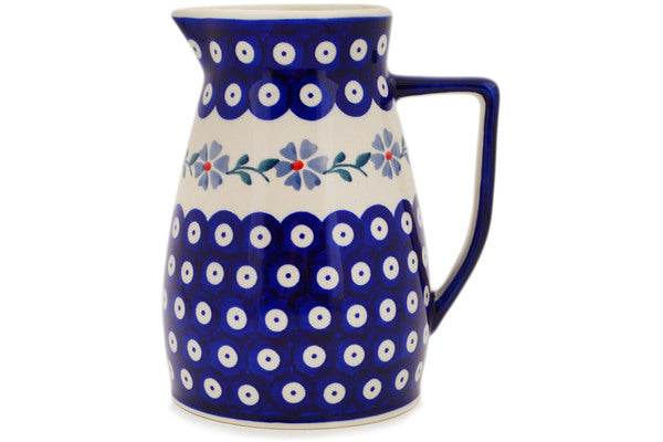 Polish Pottery 30 oz Pitcher Peacock Forget-Me-Not - Thumbnail 3