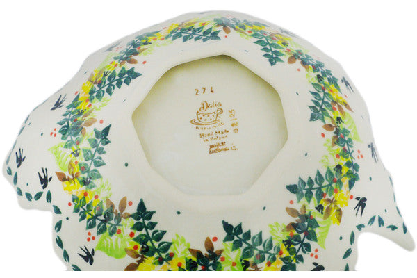 Polish Pottery 9" Leaf Shaped Bowl Sunny Swallow UNIKAT - Thumbnail 4