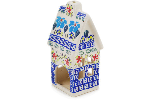 Polish Pottery 6" House Shaped Candle Holder Pansy Morning - Thumbnail 2