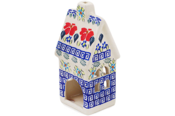 Polish Pottery 6" House Shaped Candle Holder Grecian Fields