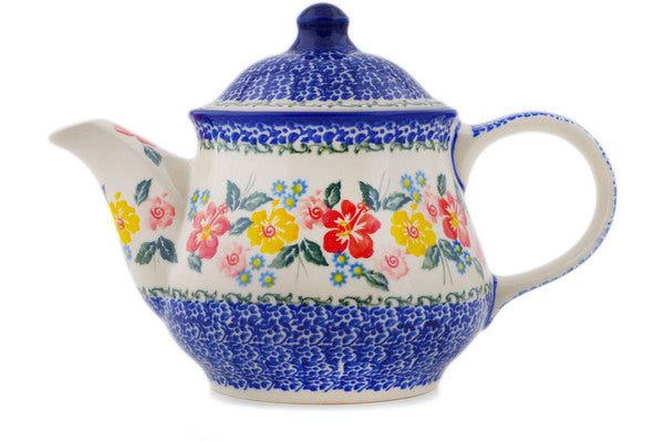 Polish Pottery 38 oz Tea or Coffee Pot Hibiscus Haven