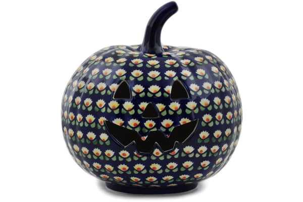 Polish Pottery 9" Jack O Lantern Candle Holder Waterlily