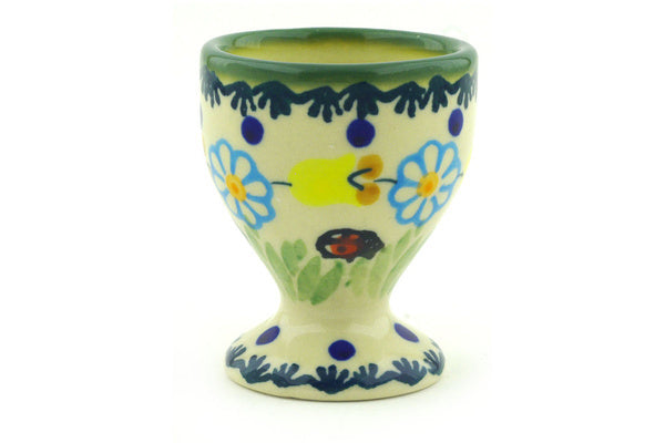 Polish Pottery 2" Egg Holder Flowers And Ladybugs