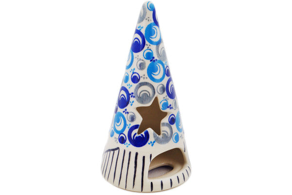Polish Pottery 7" Candle Holder Blue Peacock Eye - Thumbnail 2