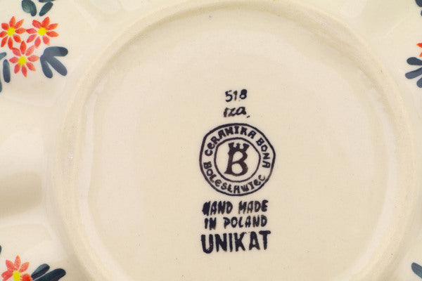 Polish Pottery 8" Egg Plate Blue Bouquet UNIKAT - Thumbnail 4