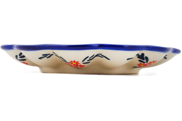 Polish Pottery 8" Egg Plate Blue Bouquet UNIKAT - Thumbnail 3