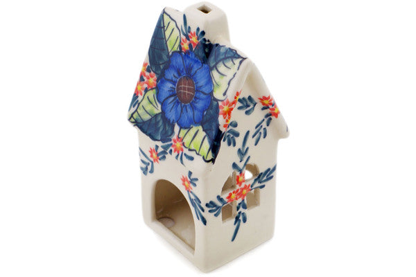 Polish Pottery 5" Candle Holder Blue Bouquet UNIKAT - Thumbnail 2