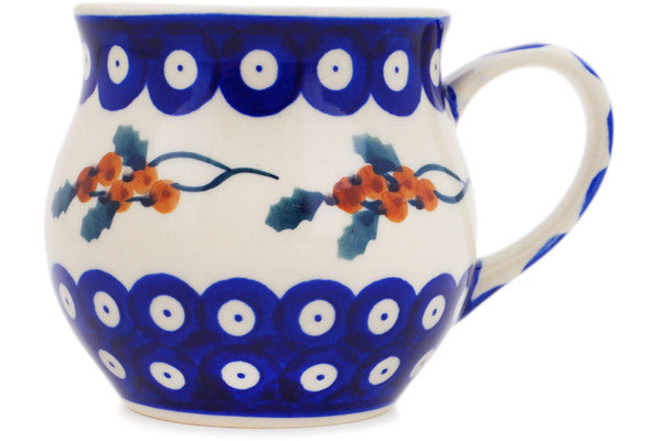 Polish Pottery 12 oz Bubble Mug Yellow Holly Berries