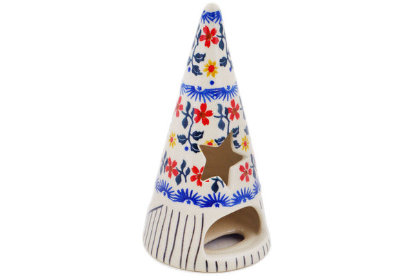 Polish Pottery 7" Candle Holder Red Sunflower - Thumbnail 2