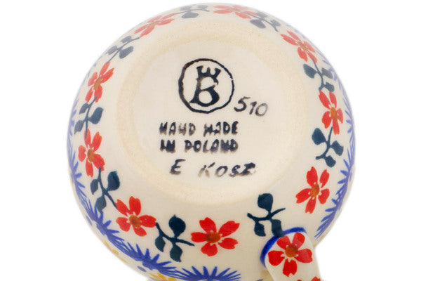 Polish Pottery 8 oz Bubble Mug Red Sunflower - Thumbnail 4