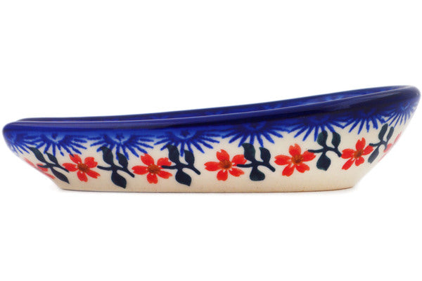 Polish Pottery 5" Spoon Rest Red Sunflower