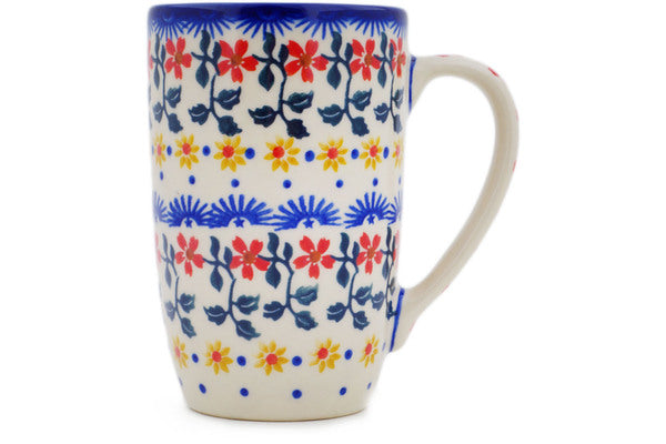 Polish Pottery 14 oz Mug Red Sunflower