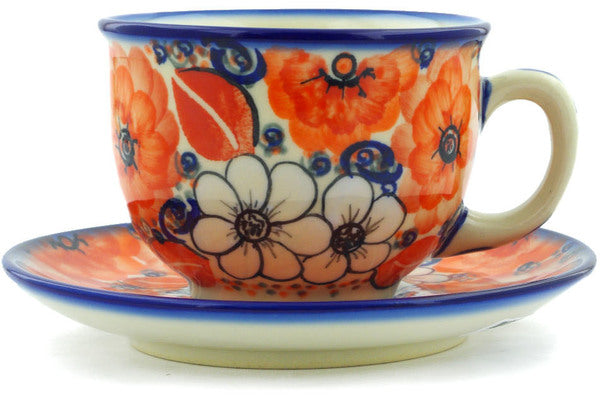 Polish Pottery 7 oz Cup with Saucer Poppy Passion UNIKAT - Thumbnail 2
