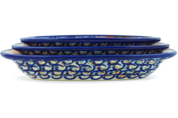 Polish Pottery Condiment Set of 3 Nesting Dishes Poppy Passion UNIKAT - Thumbnail 3