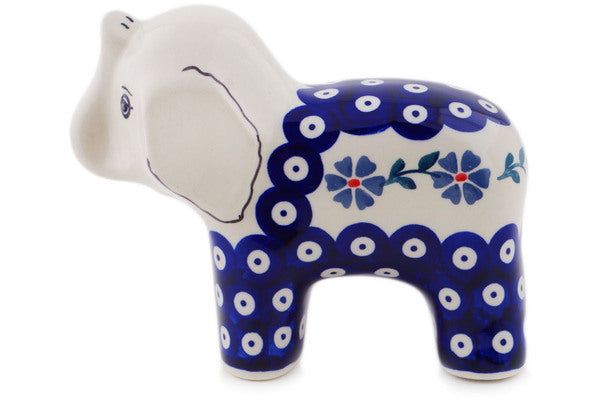 Polish Pottery 6" Elephant Figurine Peacock Forget-Me-Not - Thumbnail 2