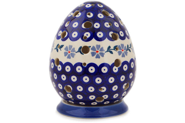 Polish Pottery 7" Candle Holder Peacock Forget-Me-Not - Thumbnail 2