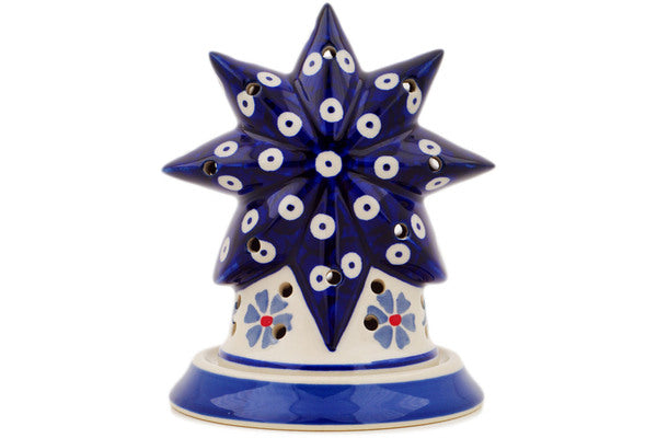 Polish Pottery 7" Candle Holder Peacock Forget-Me-Not - Thumbnail 4