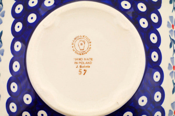 Polish Pottery 9" Square Bowl Peacock Forget-Me-Not - Thumbnail 4