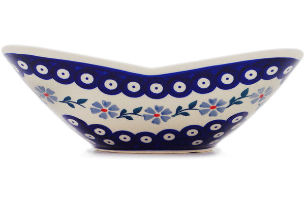 Polish Pottery 9" Square Bowl Peacock Forget-Me-Not