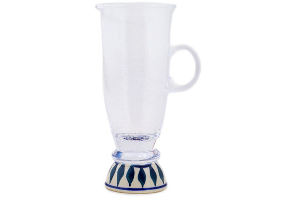 Polish Pottery 10 oz Cappuccino Glass Peacock Leaves - Thumbnail 2