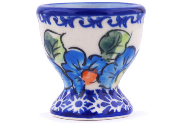 Polish Pottery 2" Egg Holder Bold Blue Poppies UNIKAT - Thumbnail 2