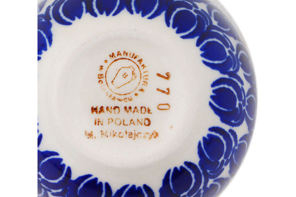 Polish Pottery 1/3 Cup Measuring Cup Retro Blue Tulips - Thumbnail 4