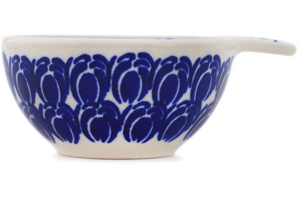 Polish Pottery 1/3 Cup Measuring Cup Retro Blue Tulips - Thumbnail 2