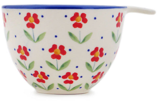 Polish Pottery 1/3 Cup Measuring Cup Red Primrose - Thumbnail 3