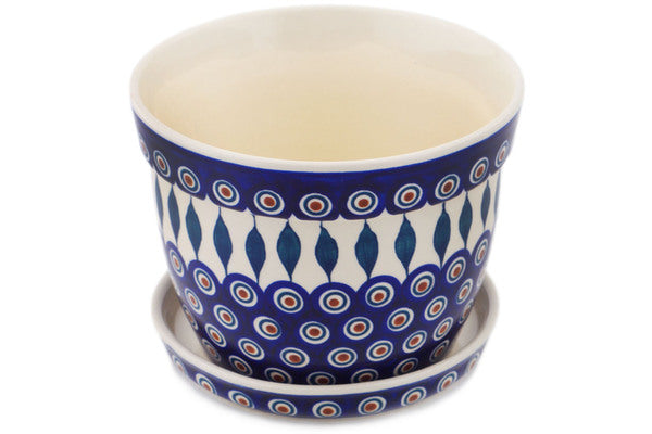 Polish Pottery 7" Planter Peacock Leaves