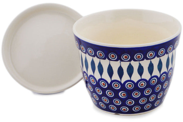 Polish Pottery 7" Planter Peacock Leaves - Thumbnail 2
