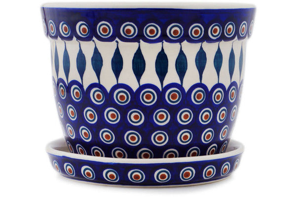 Polish Pottery 7" Planter Peacock Leaves - Thumbnail 3