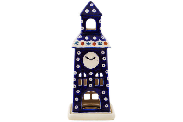 Polish Pottery 11" Clock Tower Candle Holder Mosquito