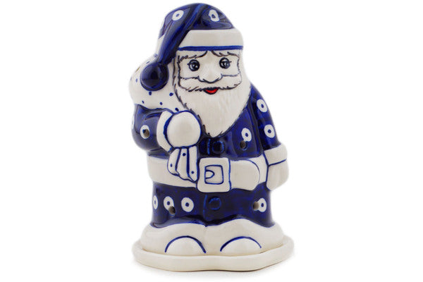 Polish Pottery 6" Santa Candle Holder Peacock Eyes