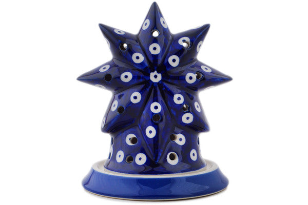 Polish Pottery 6" Santa Candle Holder Peacock Eyes - Thumbnail 5