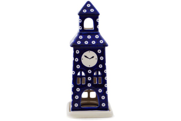 Polish Pottery 11" Clock Tower Candle Holder - Thumbnail 2