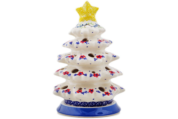 Polish Pottery 8" Christmas Tree Candle Holder Rings Of Happiness