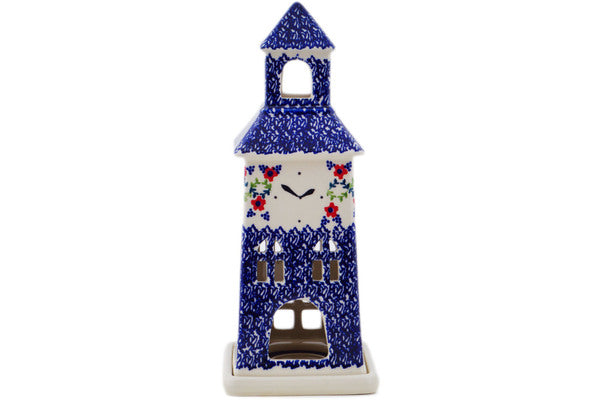 Polish Pottery 11" Clock Tower Candle Holder Rings Of Happiness - Thumbnail 3
