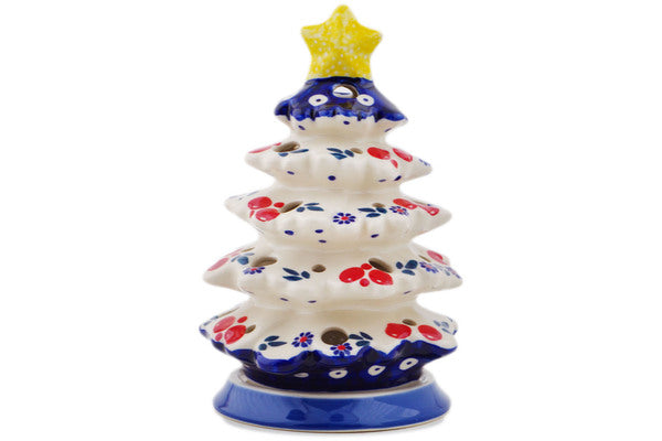 Polish Pottery 8" Christmas Tree Candle Holder Burst Of Berries - Thumbnail 2