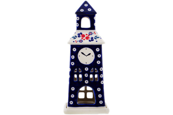 Polish Pottery 11" Clock Tower Candle Holder - Thumbnail 5