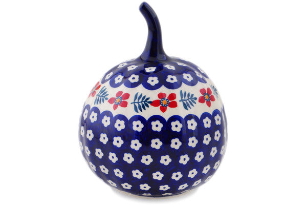 Polish Pottery 6" Jack O Lantern Candle Holder Poppies And Ferns - Thumbnail 2