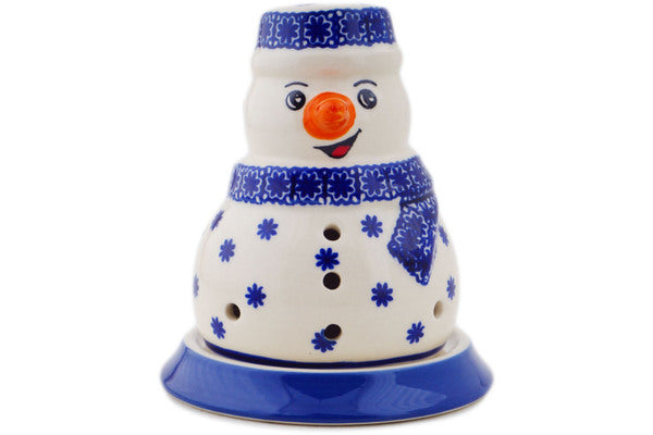 Polish Pottery 5" Snowman Candle Holder It's Snowing! - Thumbnail 3
