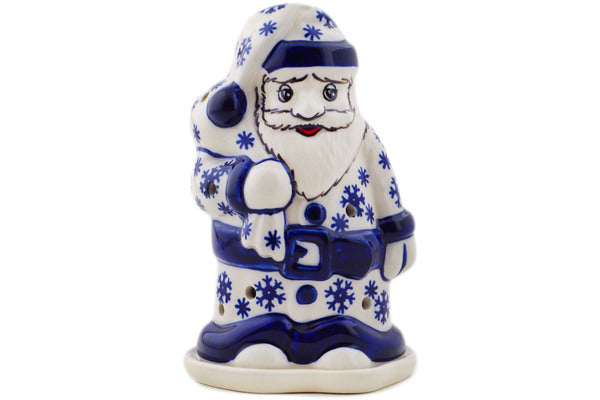 Polish Pottery 6" Santa Candle Holder Winter Butterfly